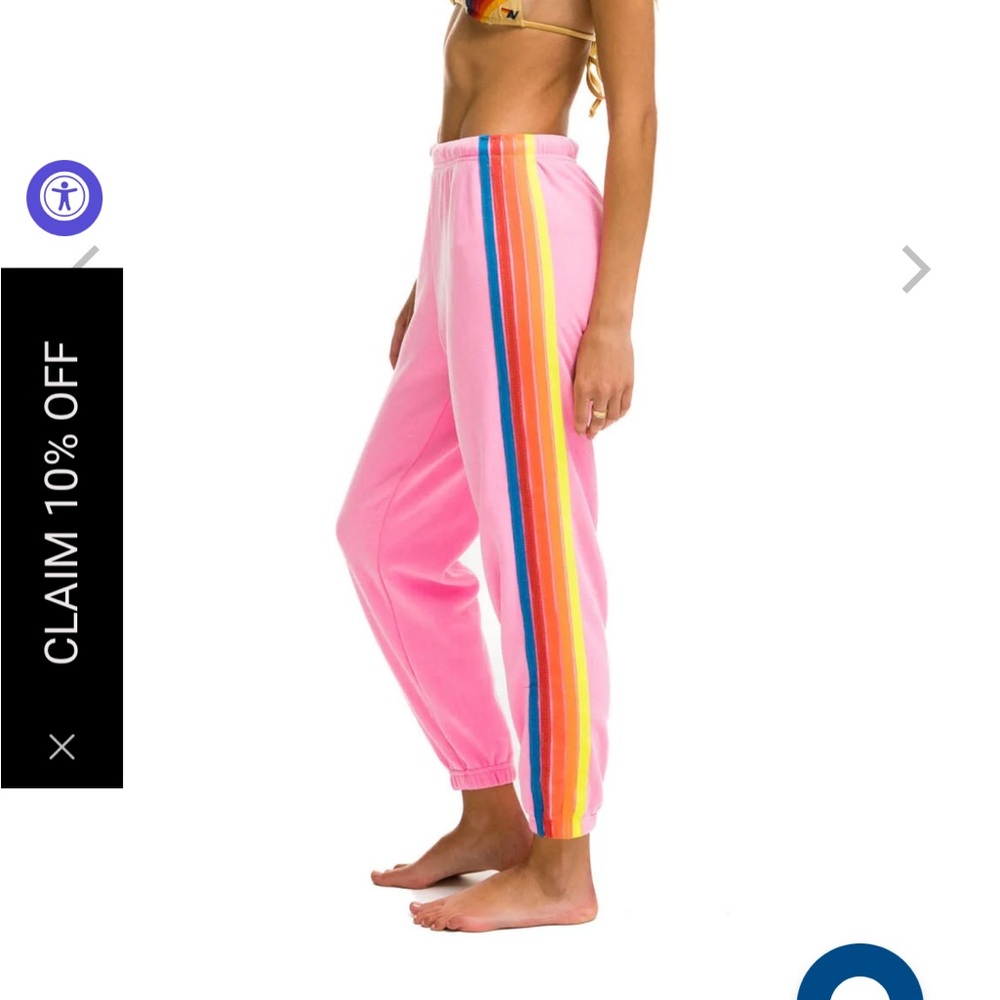 aviator nation five stripe sweatpants neon pink/neon rainbow size xs